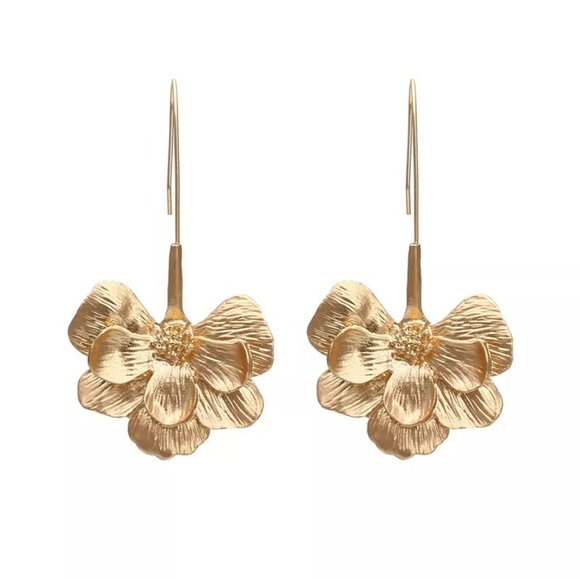 2/$25 Gold Textured Flower Threader Drop Earrings - Picture 2 of 6